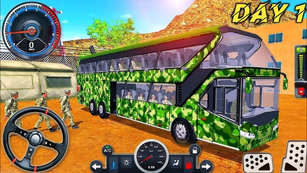 Army Soldier Bus Driving Simulator || Off Road US Transport Duty Driver || Day 1