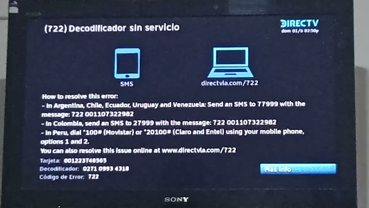 Código de Error 722 Decodificador sin servicio de DirecTV LA 2018