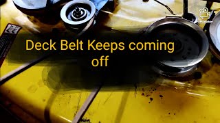 Deck belt keeps coming off. 2 common reasons on John Deere 100 series riding mowers.