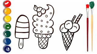 How to Draw a Ice Cream | Drawing, Coloring and Painting Ice Cream | Step by Step