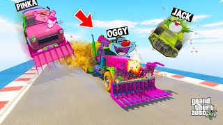 Oggy Pranking Jack In FACE TO FACE With Monster Car Racing Challenge😱by Cars and Motorcycle! GTA5 screenshot 3