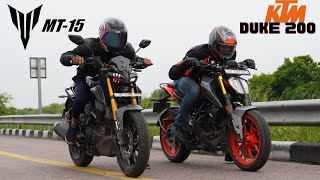 Duke 200 with LED vs MT15 Drag Race,