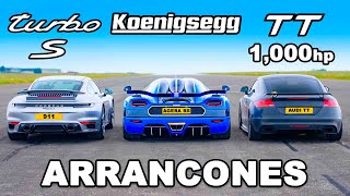 Koenigsegg vs Audi TT de 1,000 hp vs Porsche 911 Turbo S: ARRANCONES