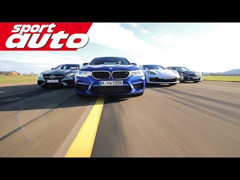0-300 km/h: BMW M5 vs AMG E 63 S vs Porsche Panamera Turbo S vs Cadillac CTS-V sport auto