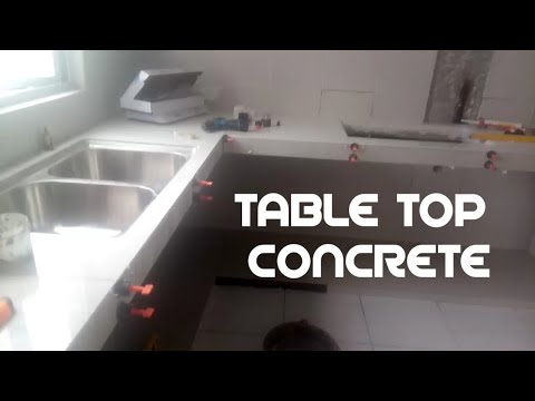 Kerja pemasangan jubin meja  dapur  L shape warna  cerah 