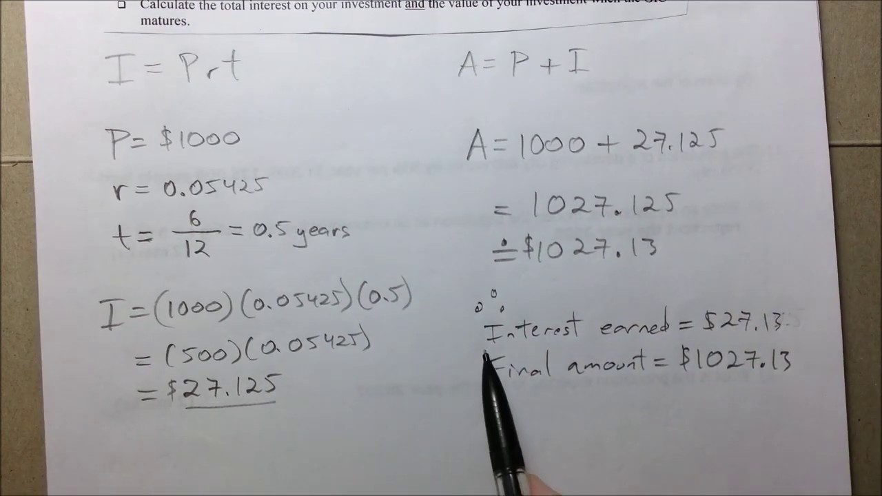 Calculating Simple Interest Worksheet