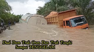 Sampai Tenggelam Dam Truk Fuso Oren Dan Truk Tangki