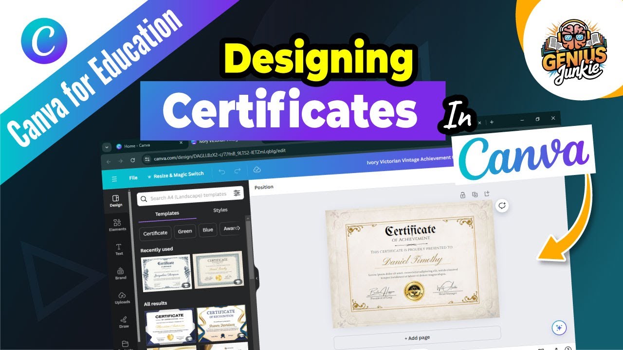 Design Professional Certificates in Canva | Genius Junkie Guide