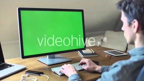 Computer Monitor With Green Screen For Mock Up Video Stock Footage