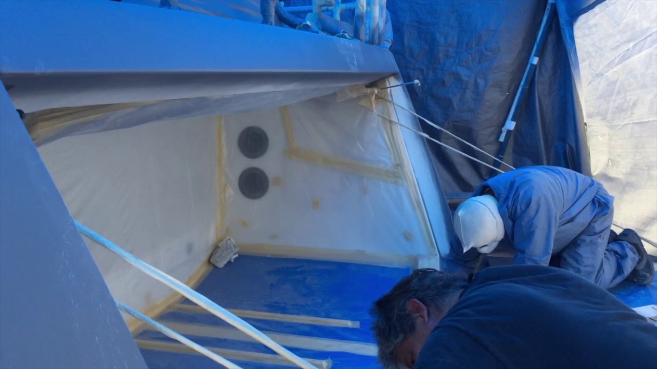 Jeanneau 64 Paint and Prep update Day 2 Primer completion By: Ian Van Tuyl