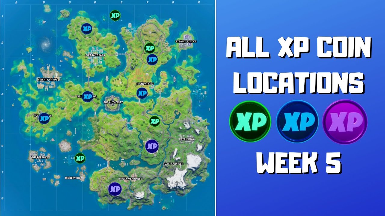 All 11 XP Coins Locations in Fortnite Week 5 (Green, Blue ...