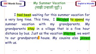 My Summer Vacation Essay | English Words with Marathi Meaning| English Speaking and Reading Practice
