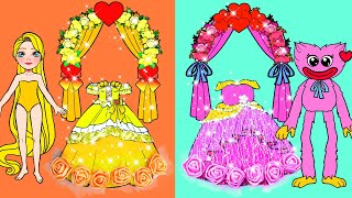 WOW! Pink Wedding VS Yellow Wedding - How To Fix Huggy Wuggy Doll | Paper Dolls Story Animation