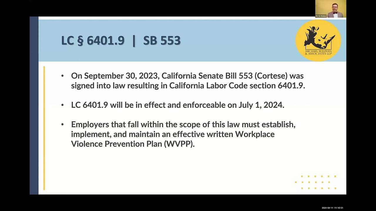 Navigating the New SB553 Workplace Violence Prevention Plan Navigating the New SB553 Workplace Violence Prevention Plan