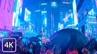 【4K】Neon Times Square, Rainy Night Ambience Amid Neon Lights in New York City in 4K