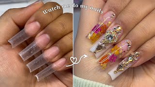 Watch me do my nails 🌸 | Encapsulated Flowers, Ombre, & Bling | Acrylic Nails Tutorial