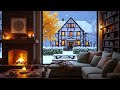 Warm Winter Café ❄️ Soft Jazz Melodies & a Calming Fireplace
