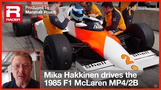 RACER: Mika Hakkinen drives the 1985 McLaren MP4/2B