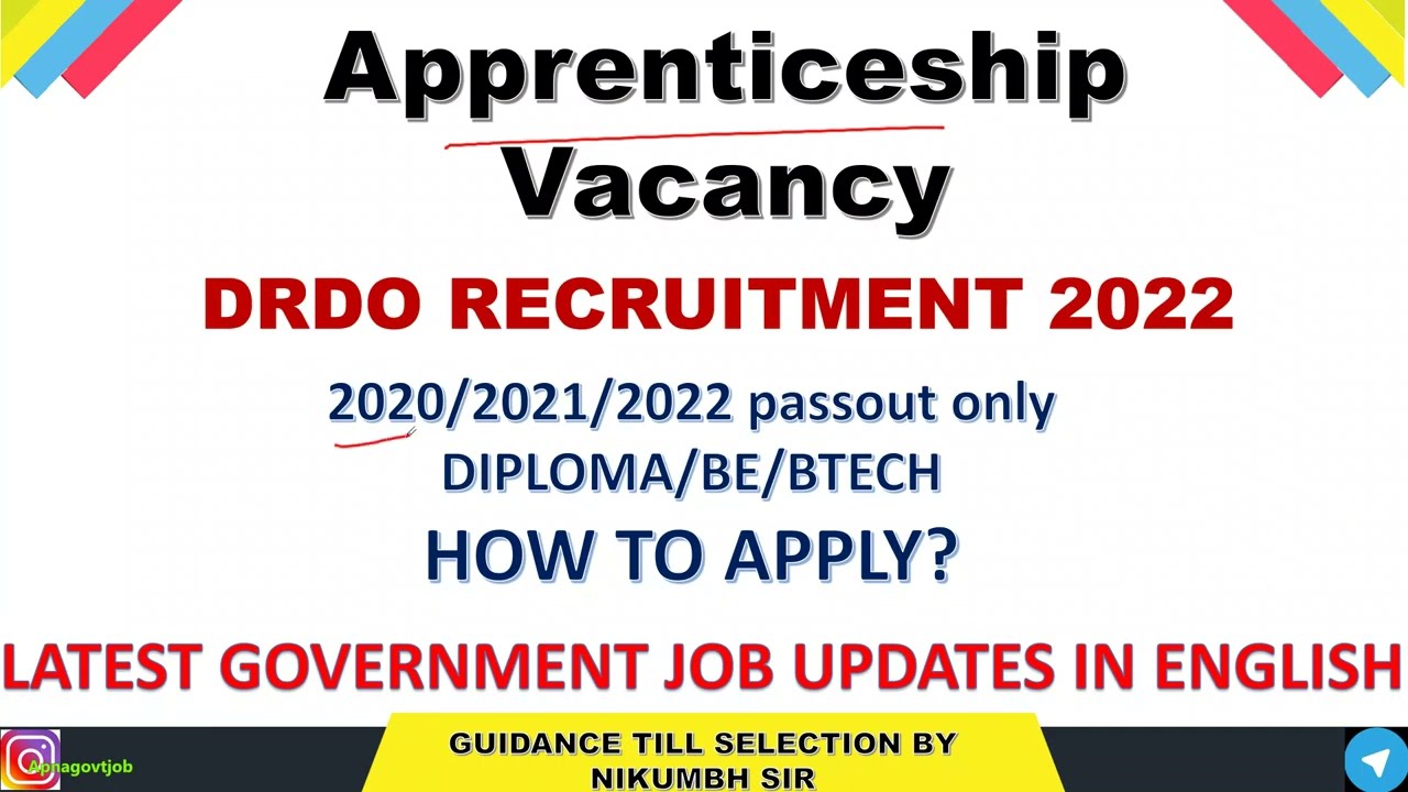 DRDO RECRUITMENT 2022 LATEST GOVERNMENT JOB UPDATES IN ENGLISH NEW