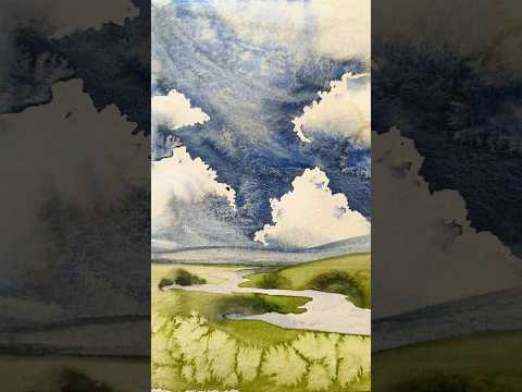 Cloudy landscape🎨#watercolorart #watercolorlove