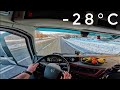 Coldest day this year- From -4°C to -28°C to 2°C at the end of day POV Truck Driving Norway 4K60