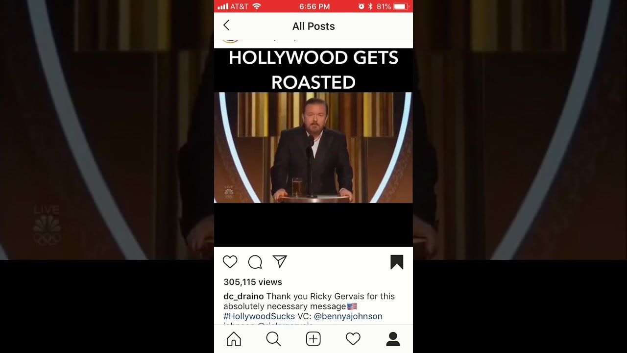 Hollywood get roasted by Ricky gervais YouTube