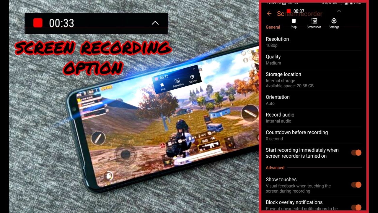 Screen Recording OPTIONS On Asus Rog phone 2 / Function screen recording Rog  2 - YouTube