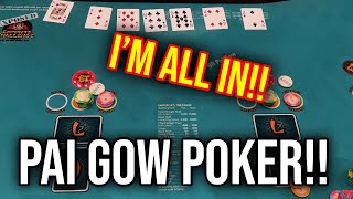 PAI GOW POKER IN LAS VEGAS!! SO MANY CRAZY HANDS BETTING BIG!!