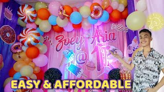 Low Cost Candy Land Birthday Decoration Ideas | Balloon Decoration Ideas with Table Skirting