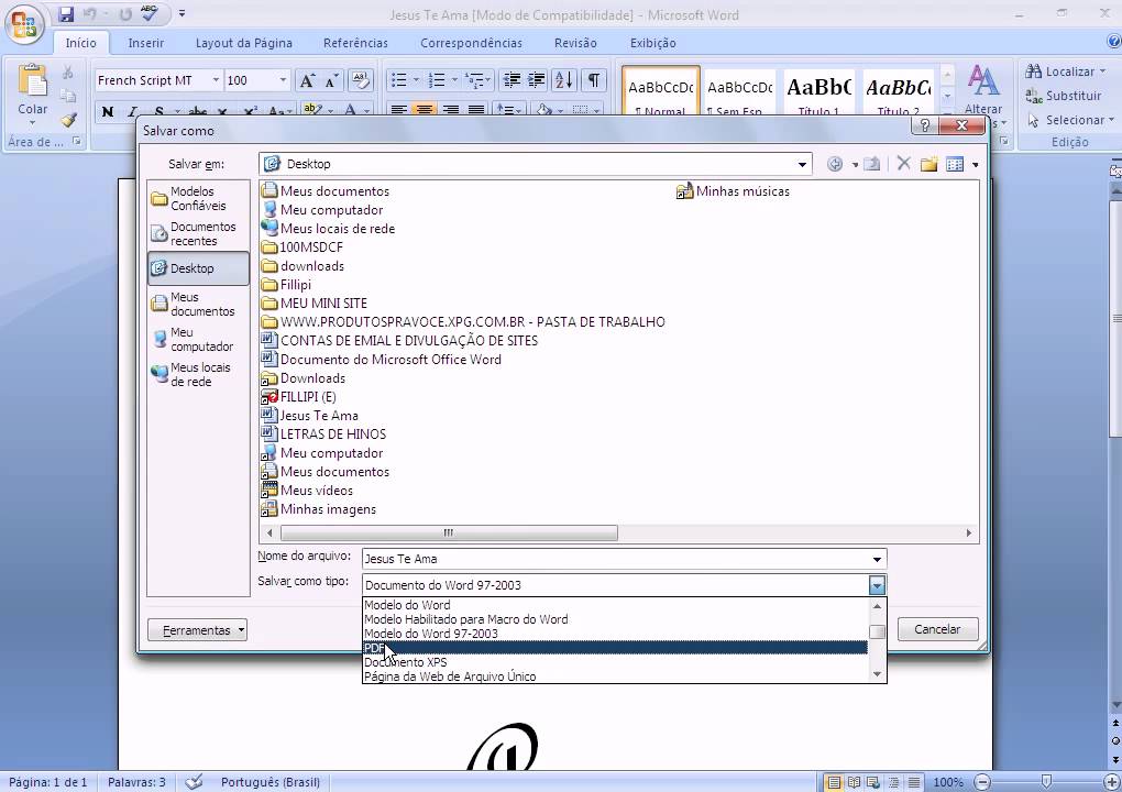 COMO FAZER UM ARQUIVO PDF ATRAVES DO WORD 2007DCDC avi YouTube