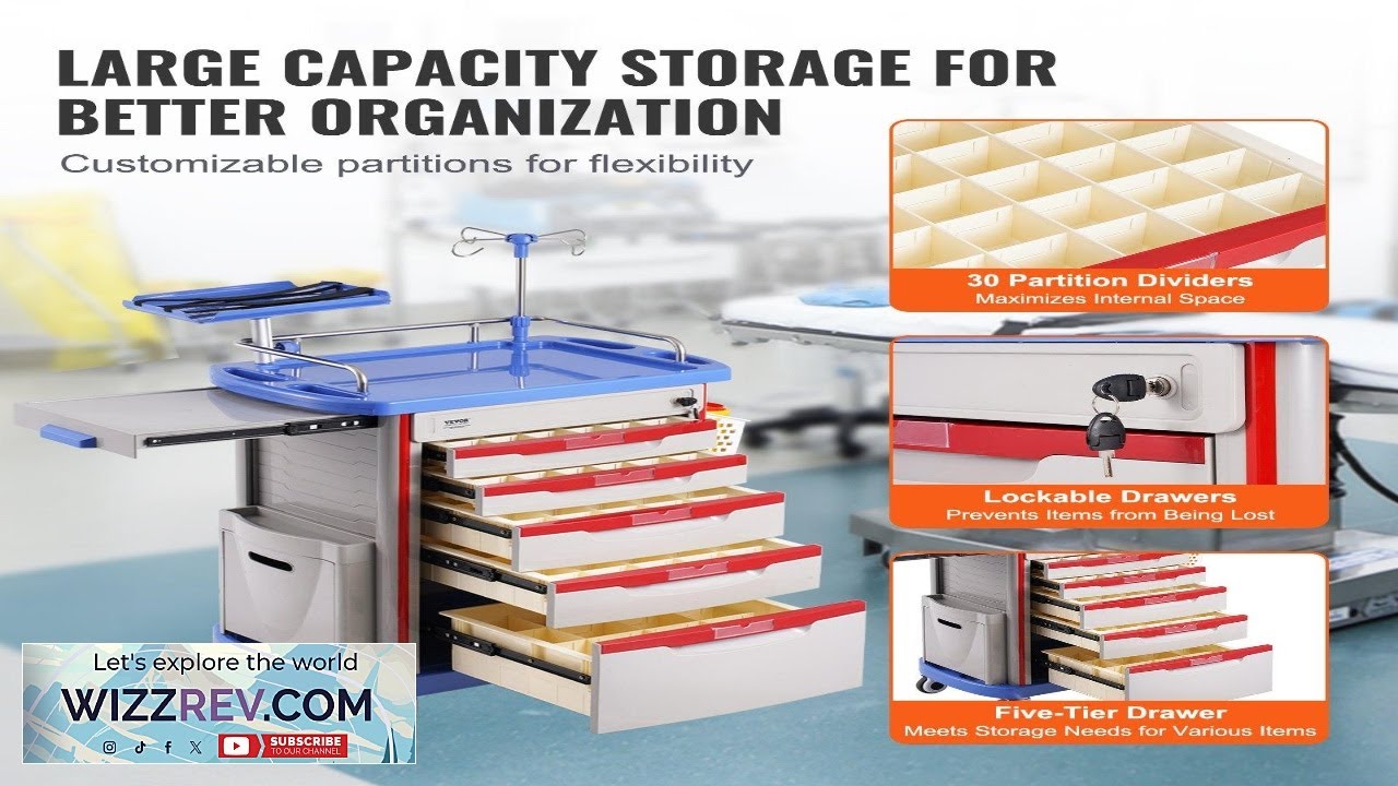 VEVOR 5 Tiers Lab Carts Lab Utility Cart with 5 Drawers