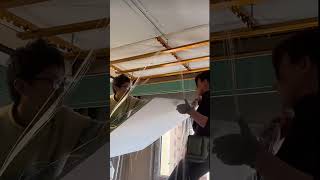 Drywall Ceiling Installation by a Female Worker #usashorts #woodworking