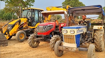 Jcb 3dx Backhoe Machine Gadi Loading Red Mud In Mahindra and Swaraj Tractor | Jcb Tractor Cartoon