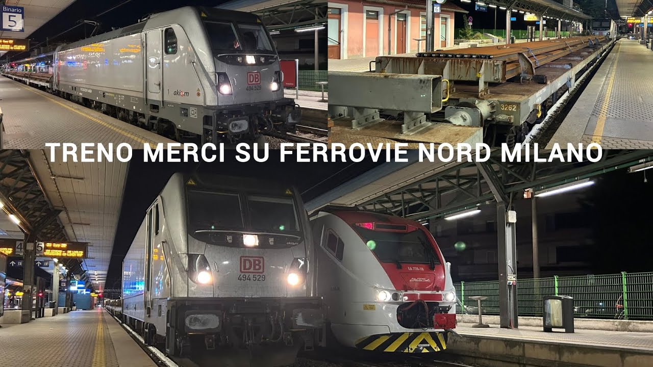TRENO MERCI in NOTTURNA su RETE FNM nella STAZIONE di SARONNO