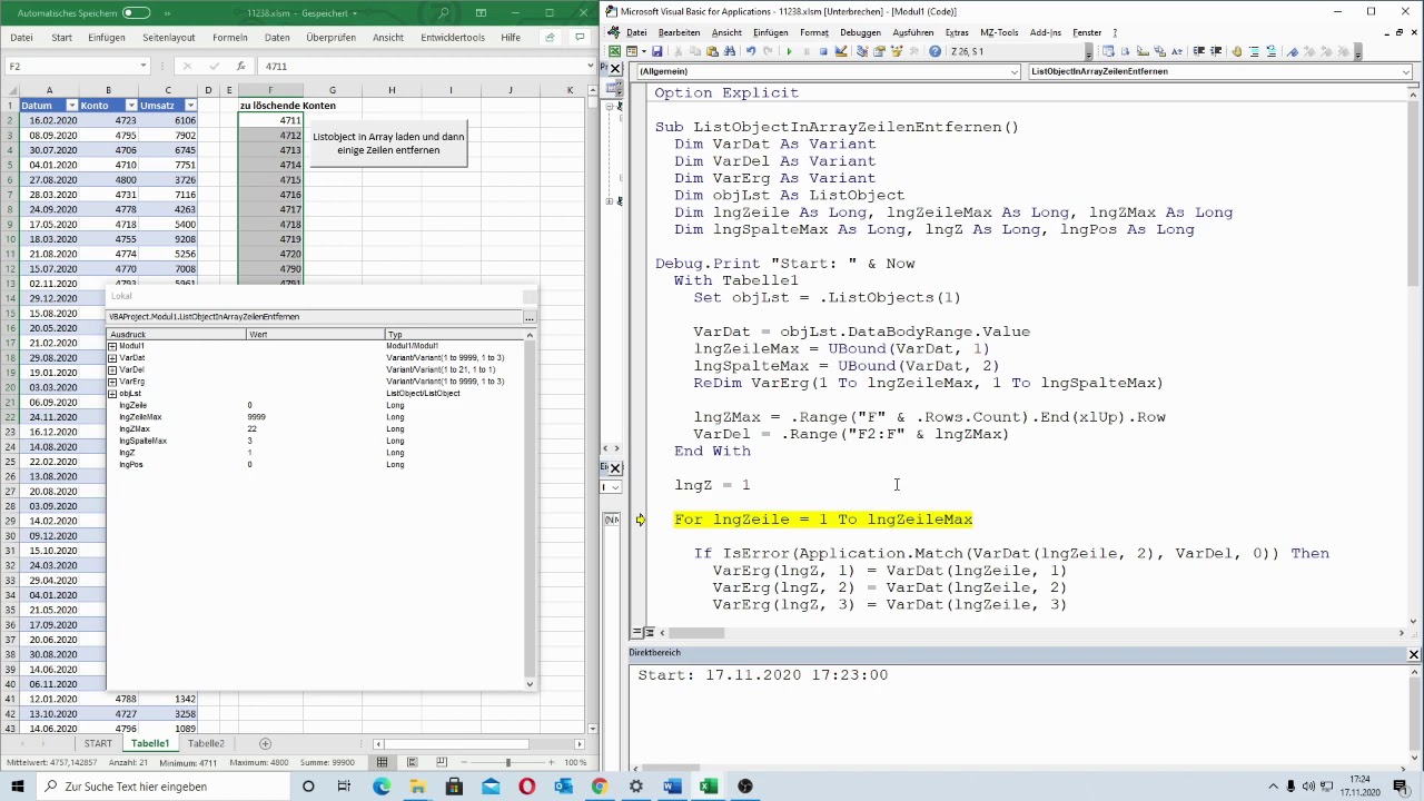 New 207: Excel-VBA: Blitzschnelle Technik - Zeilen im ListObject mit Hilfe von Arrays entfernen