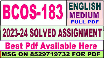 bcos 183 solved assignment 2023-24 || bcos 183 solved assignment 2024 in English || bcos 183 english