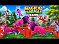 Animal Race Bridge Stampede Caught Live! CHAOS: Dinosaur vs Lion vs Elephant Race