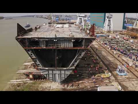Lansarea la apa a modulelor cele mai mari nave militare construite de Damen în România