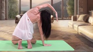 Basic stretching workout with Transparent Dress - Back Stretching