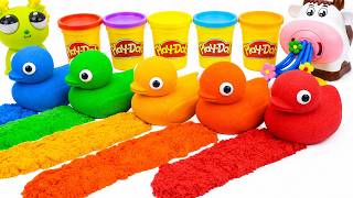 Cómo hacer patitos de plastilina Play-Doh con arena cinética arcoíris y ASMR de corte 🐥 Soft Sand B