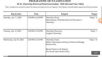 Mgsu M.Sc. Chemistry (previous/final) revised time table,2020 ||