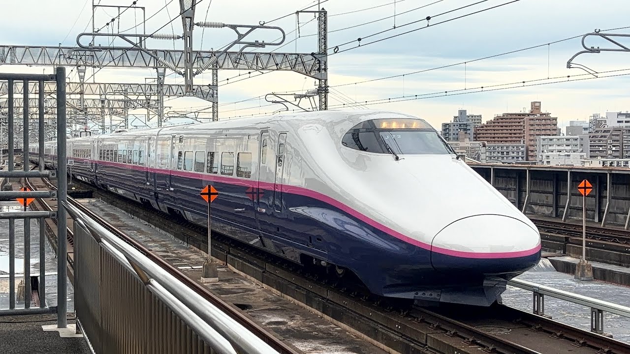 東北新幹線E2系1000番台J72編成なすの274号が大宮駅に入線 - YouTube