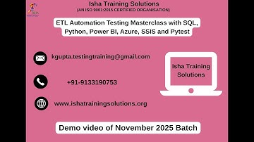 ETL Automation Testing Demo Video 3rd November 2025.Call/ WhatsApp on +91-9133190573 to Enroll