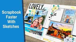 Use a Sketch for Inspiration | 8.5x11 Tropical Hawaii Double Scrapbook Layout Idea screenshot 5