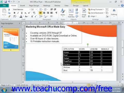 Publisher 2010 Tutorial Selecting Table Elements Microsoft Training Lesson 8.2
