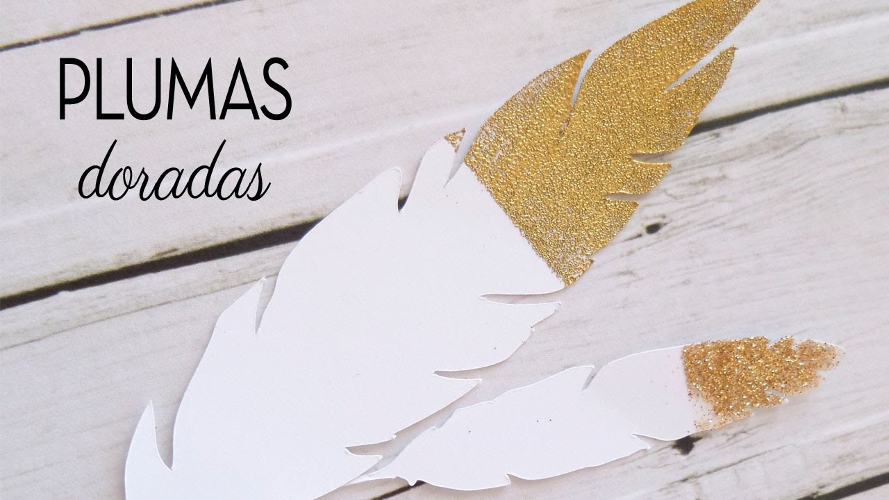 Cómo hacer detalles dorados, Plumas doradas, Adornos fáciles scrapbooking  DIY