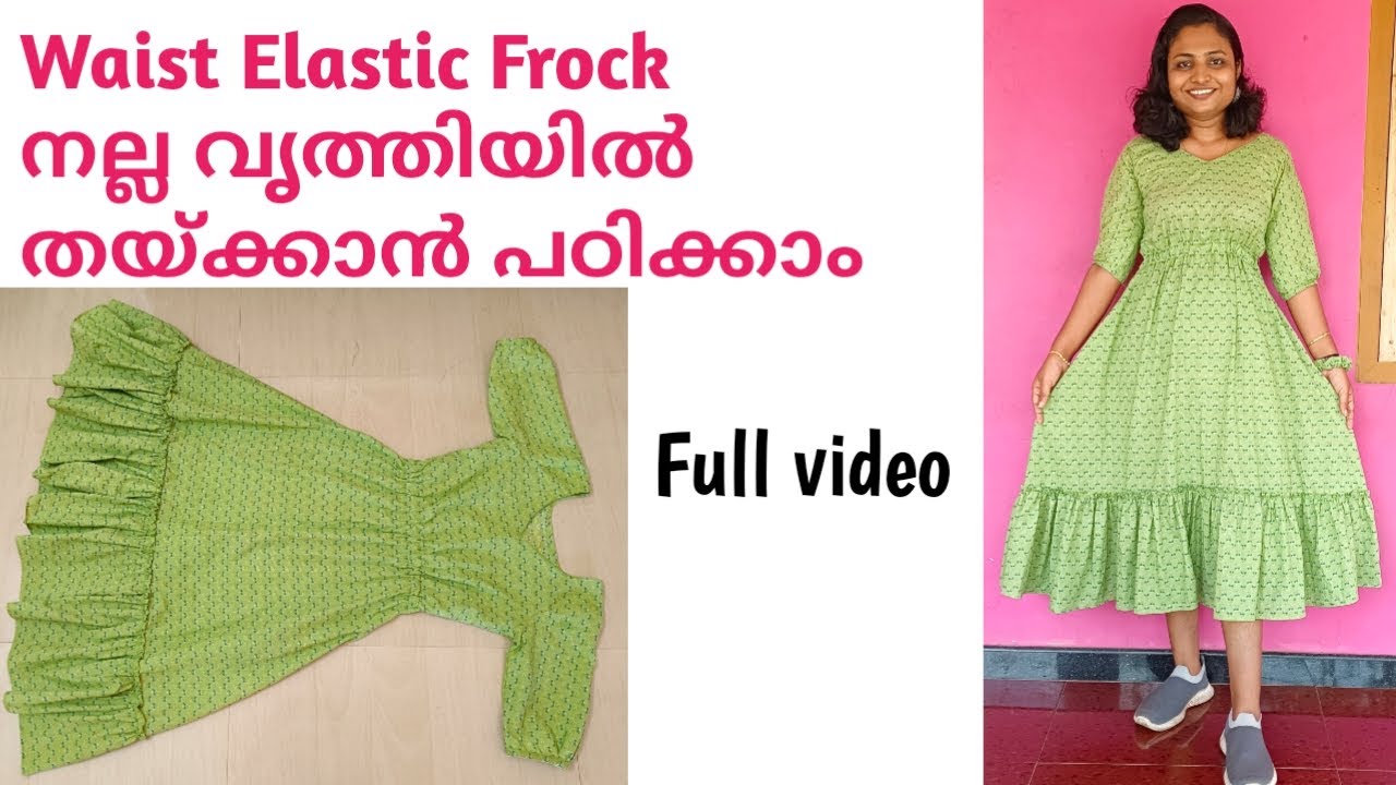 DIY Elastic Waist Dress With Extended Sleeves Cutting And Stitching  Tutorial  YouTube