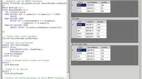 Table Valued Parameters MERGE SQL Statement