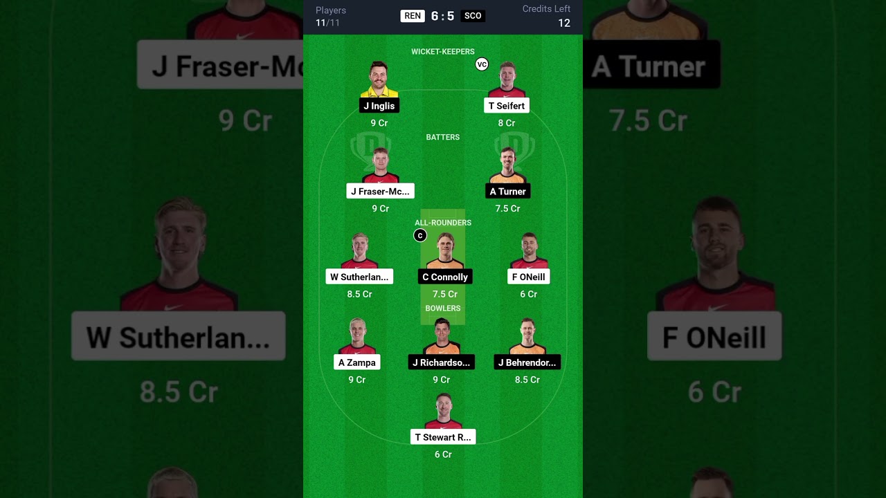REN VS SCO AUSTRALIA T20 BIG BASH LEAGUE DREAM11 