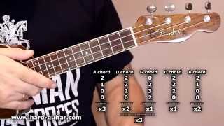 Video thumbnail of "AC/DC Highway To Hell Ukulele Lesson (how to play tutorial with tabs, chords and lyrics) Angus Young"